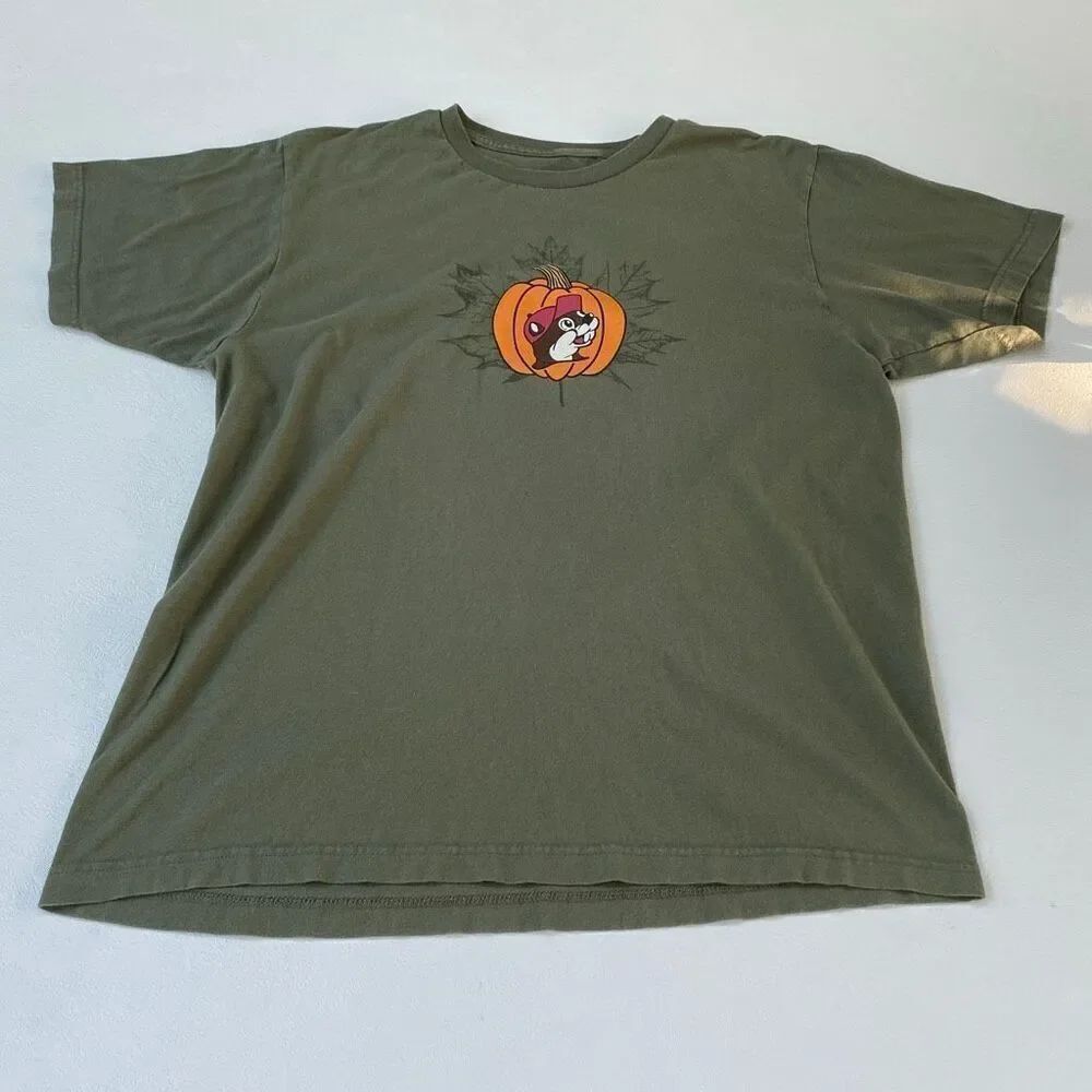 Buc-ee’s Fall Pumpkin Beaver T-Shirt Olive Green Size Large